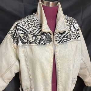 PIA RUCCI 1988 acid wash new wave beading denim jacket size L